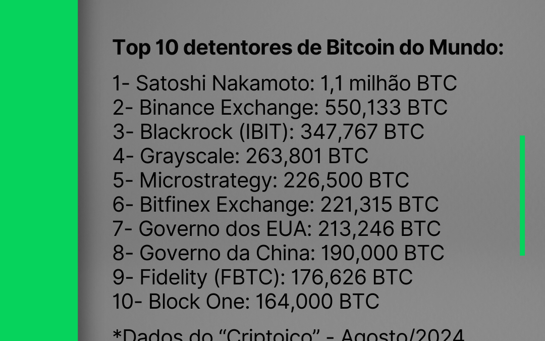 Top 10 detentores de Bitcoin do Mundo